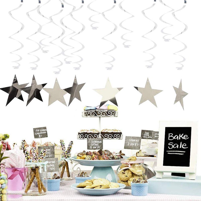 بيشيدا زينة بيشيدا الفضية المعلقة على شكل نجمة حلزونية، لوازم حفلات فضية معلقة لحفلات التخرج والزفاف وحفلات استقبال المولود، عبوة من 15 قطعة - Image 4